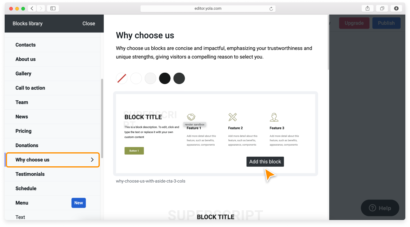 Whychooseus block Sitebuilder+